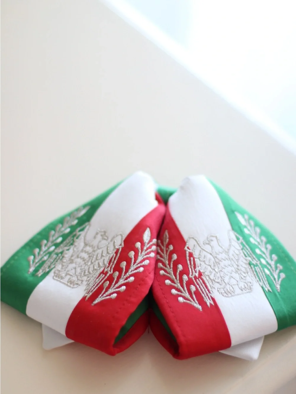 Embroidered Red, Green & White Decorative Napkins